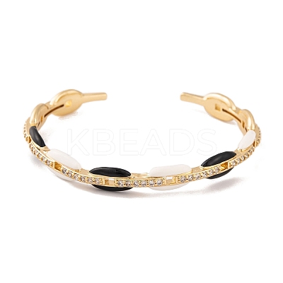 Brass Micro Pave Clear Cubic Zirconia & Resin Open Cuff Bangles for Women BJEW-S147-05G-1