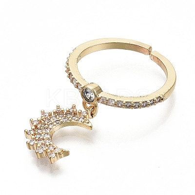 Brass Micro Pave Clear Cubic Zirconia Cuff Rings RJEW-S045-009G-NR-1