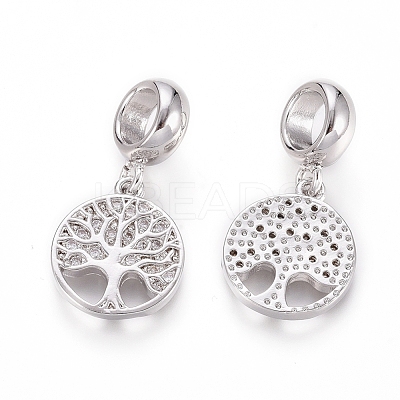Brass Micro Pave Clear Cubic Zirconia European Dangle Charms X-OPDL-L016-05P-1