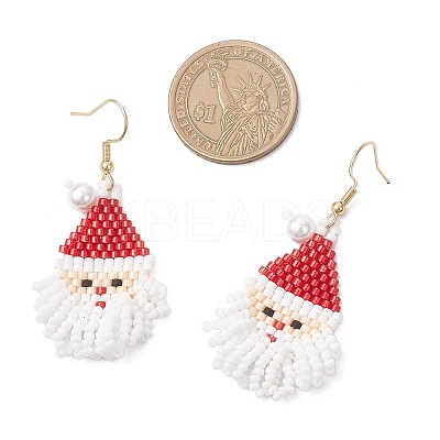 Glass Seed Beads Santa Claus Dangle Earrings EJEW-MZ00508-1