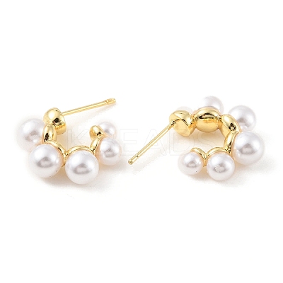 Plastic Pearl Beaded Half Round Stud Earrings EJEW-C060-05G-1