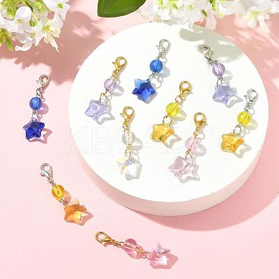 50Pcs Glass & Acrylic Star Pendant Decorations HJEW-FS00046-1