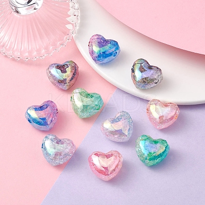 10Pcs 5 Colors Transparent Crackle Acrylic Beads MACR-YW0002-64-1