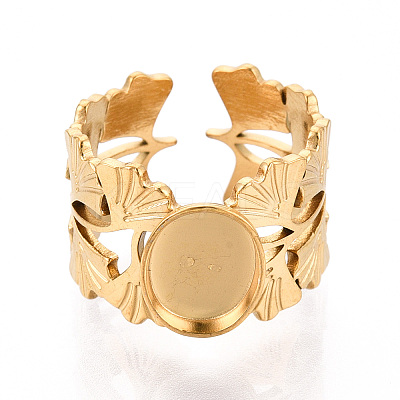 Ginkgo Leaf 304 Stainless Steel Cuff Ring Components STAS-T066-57G-1