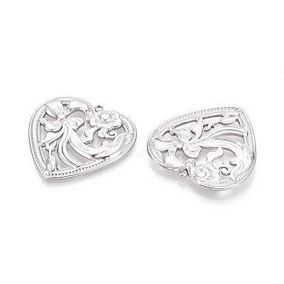 304 Stainless Steel Hollow Flower Heart Pendants STAS-T067-40P-1