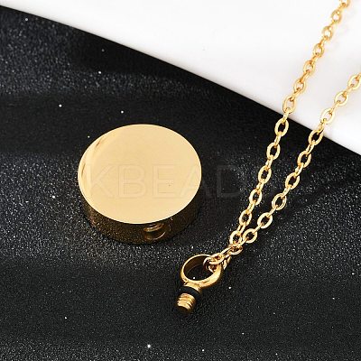 304 Stainless Steel Flat Round Pendant Pet Urn Ashes Necklaces LS-NJEW-S455-01G-1