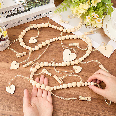 Wall Hanging Photo Display with Wooden Beads Garland AJEW-WH20011-54E-1