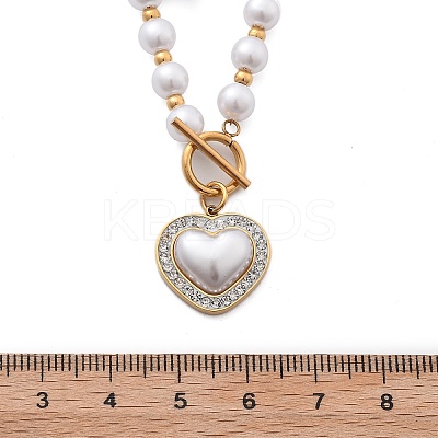 Ion Plating(IP) 304 Stainless Steel Crystal Rhinestone Heart Pendant Necklaces NJEW-P320-20G-1