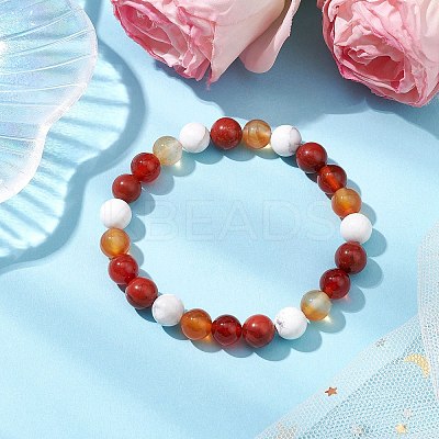 8.5mm Round Natural Carnelian & Howlite & Carnelian & Red Jasper Bead Stretch Bracelets for Women BJEW-JB10944-01-1
