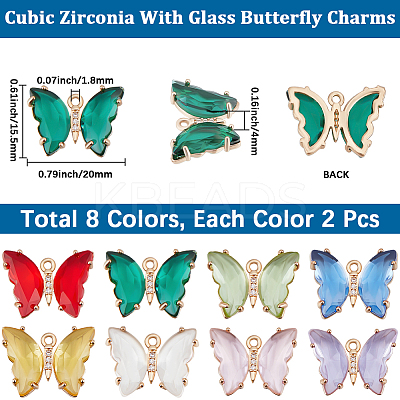 16Pcs 8 Colors Glass Pendants GLAA-BBC0001-08-1