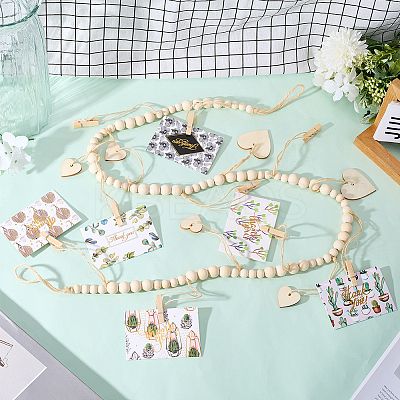 Wooden Bead Garland Hanging Photo Display with Clips DIY-WH20002-611B-1