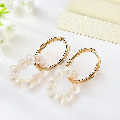 2 Pairs Natural Pearl Beaded Ring Dangle Hoop Earrings for Girl Women EJEW-NB0001-06-1