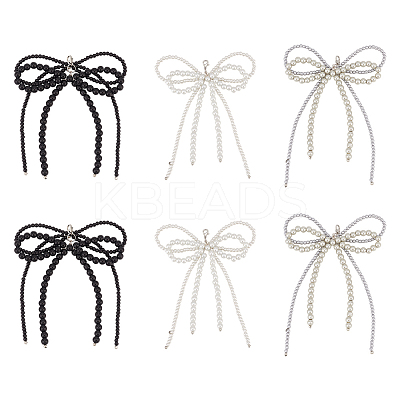 6Pcs 3 Colors Bowknot Glass Beads Shoes Charms HJEW-GO00082-1