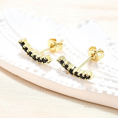 Black Cubic Zirconia Curved Bar Stud Earrings LS-EJEW-G297-14G-1