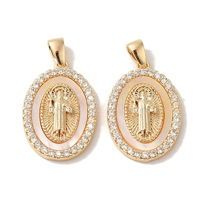 Rack Plating Brass Cubic Zirconia Shell Pendants KK-S368-11G-1