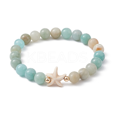 Natural Flower Amazonite Beaded Stretch Bracelet BJEW-JB09764-02-1
