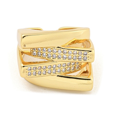 Rectangle Clear Cubic Zirconia Open Cuff Ring RJEW-L121-023G-1