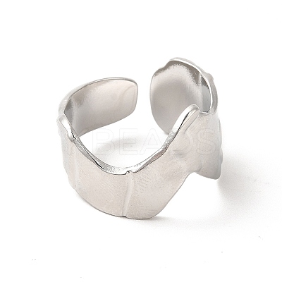 Non-Tarnish 304 Stainless Steel Wave Open Cuff Ring for Women RJEW-E063-17P-1