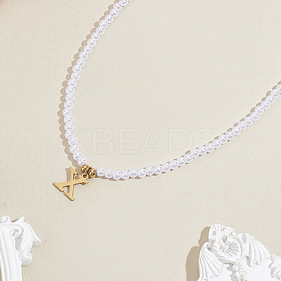 Imitation Pearl with Stainless Steel Pendants Necklaces NJEW-LP0001-51X-G-1