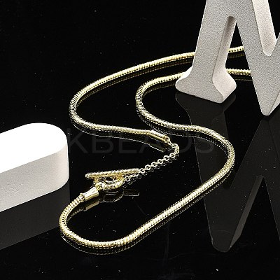 Brass Round Snake Chain Necklaces with OT Clasps for Men Women NJEW-G160-06G-1