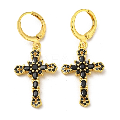 Real 18K Gold Plated Brass Dangle Leverback Earrings EJEW-A033-03G-02-1