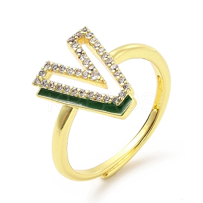 Mixed Color Enamel Initial Letter Adjustable Ring with Clear Cubic Zirconia RJEW-P045-01G-V-1