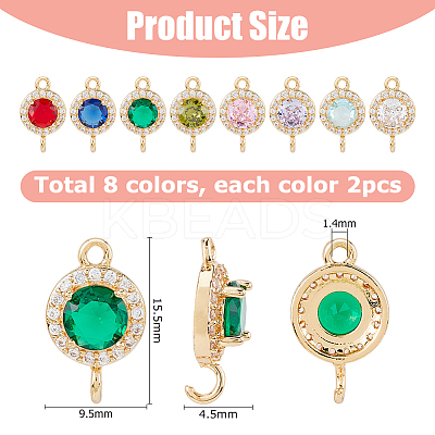 16Pcs 8 Colors Brass Pave Cubic Zirconia Connector Charms KK-HS0015-58-1