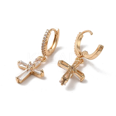 Brass Micro Pave Cubic Zirconia Dangle Hoop Earrings for Women EJEW-M238-14KCG-1