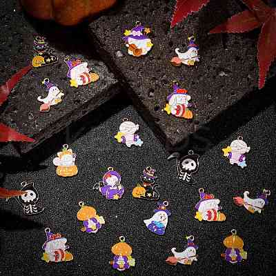 40Pcs 10 Styles Halloween Theme Alloy Enamel Pendants ENAM-CJ0004-77-1