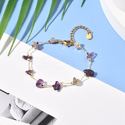 Natural Mixed Gemstone Chip Beaded Bracelet for Girl Women BJEW-JB06983-1