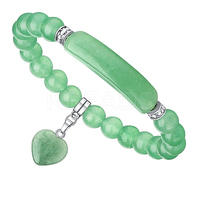 Natural Green Aventurine Curved Rectangle Stretch Braclets with Heart Charm PW-WG54678-04-1