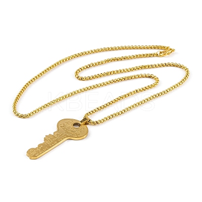 Key 201 Stainless Steel Pendant Necklace NJEW-F320-01G-1