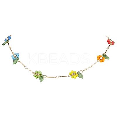 Rainbow Color Glass Beaded Flower Necklaces X1-NJEW-TA00173-01-1