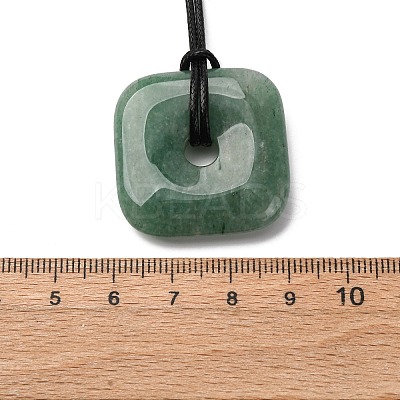 Natural Green Aventurine Square Pendants Black PU Leather Cord Necklaces NJEW-K285-01B-1