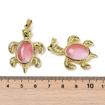 Cherry Quartz Glass & Brass Pendants KK-F887-01G-17-1