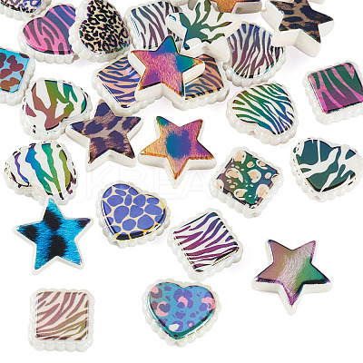30Pcs 3 Styles Rainbow Iridescent Printed Opaque Acrylic Beads OACR-TA0004-52C-1