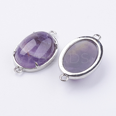 Brass Natural Amethyst Links connectors G-E398-03D-1