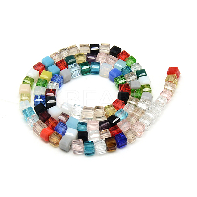 Faceted Transparent Glass Cube Beads Strands GLAA-R163-8c8-01-1