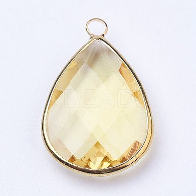 Golden Tone Brass Glass Teardrop Pendants X-GLAA-M006-A-18G-1
