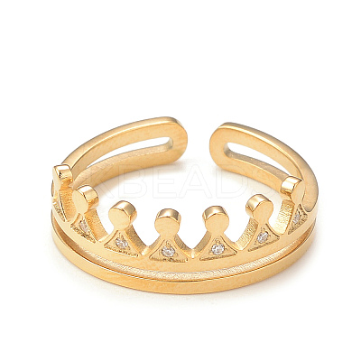Crystal Rhinestone Crown Open Cuff Ring RJEW-I096-02G-1