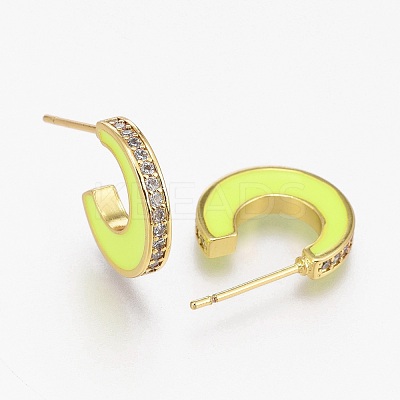 Brass Micro Pave Clear Cubic Zirconia Half Hoop Earrings EJEW-L231-64D-1