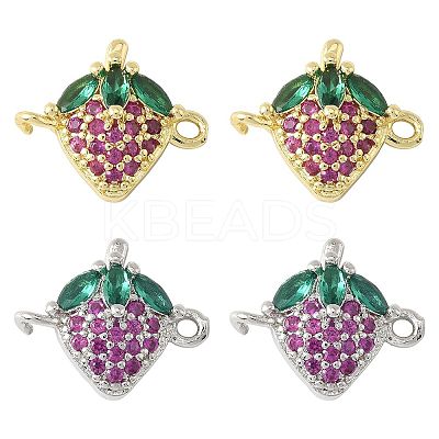 4Pcs 2 Colors Brass Pave Cubic Zirconia Fruit Connector Charms KK-FS0001-73B-1