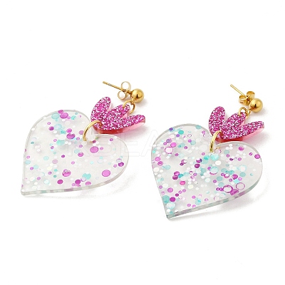Acrylic Heart Dangle Stud Earrings EJEW-F327-02C-1
