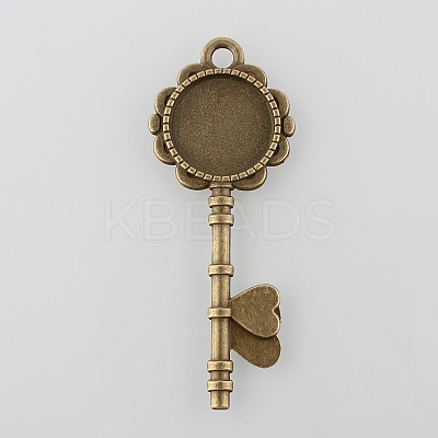 Tibetan Style Antique Bronze Alloy Key Pendant Cabochon Settings X-TIBEP-M022-03AB-NF-1