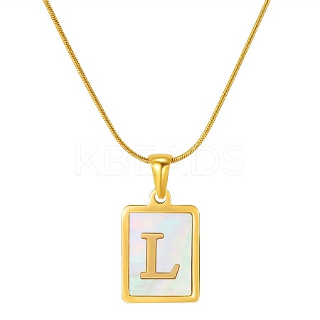 Stainless Steel Snake Bone Chain Alphabet Necklace with Shell Pendant WD3660-12-1