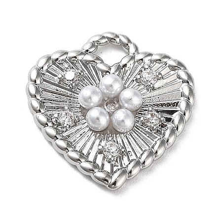Rack Plating Brass Micro Pave Cubic Zirconia and Plastic pearl Pendants KK-Q786-07P-1
