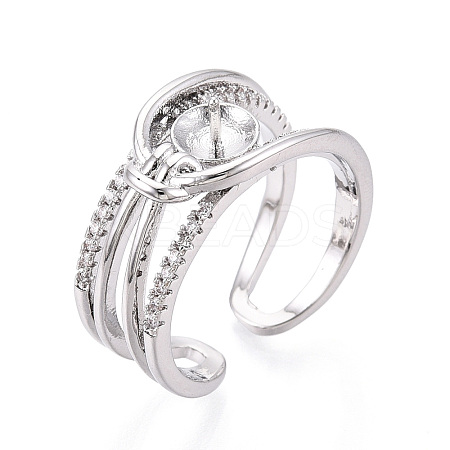 Brass Micro Pave Clear Cubic Zirconia Cuff Ring Settings KK-T076-56P-1