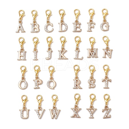 26Pcs Letter A~Z Alloy Rhinestone Pendant Decorations HJEW-JM02653-1