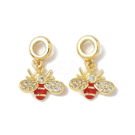 Brass Pave Clear Cubic Zirconia Bee European Dangle Charms KK-K293-73G-1