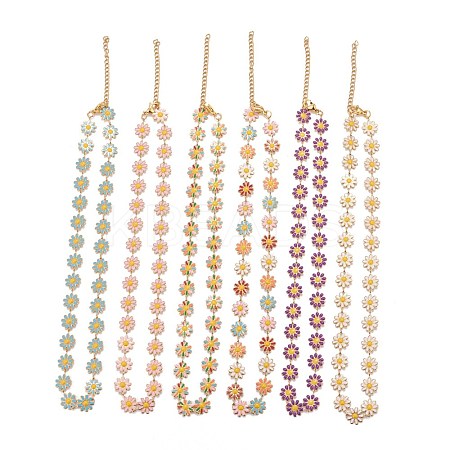 Enamel Daisy Link Chain Necklace NJEW-P220-01G-1